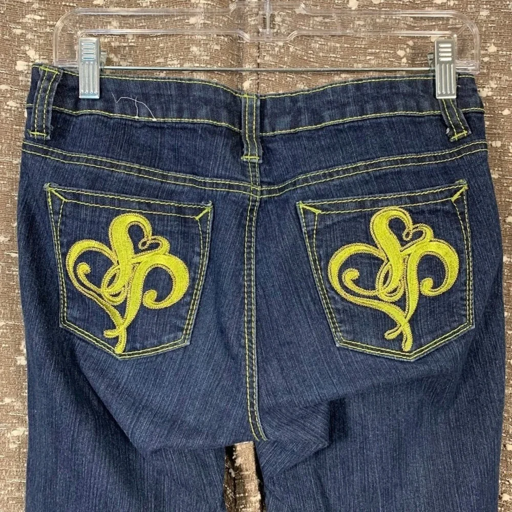 Vintage Y2K Southpole Denim Jeans Green Embroidered Pocket Women's 9 - Picture 2 of 11